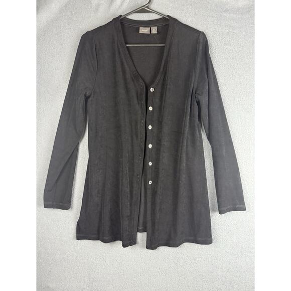 Women’s Chico Travelers Black Button Up Sweater Size 0 V-neck USA 95% Acetate 5% - Picture 1 of 7